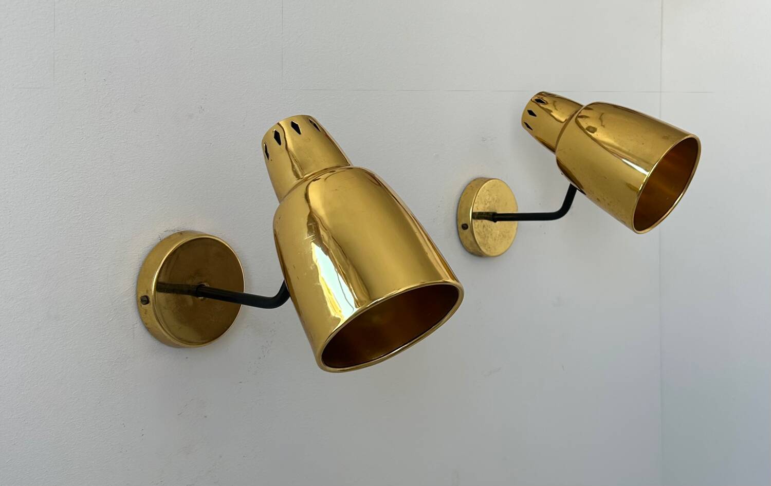 Pair of vintage adjustable wall lights, brass, France 1960