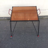 Wooden side table Eiffel metal feet 1950s