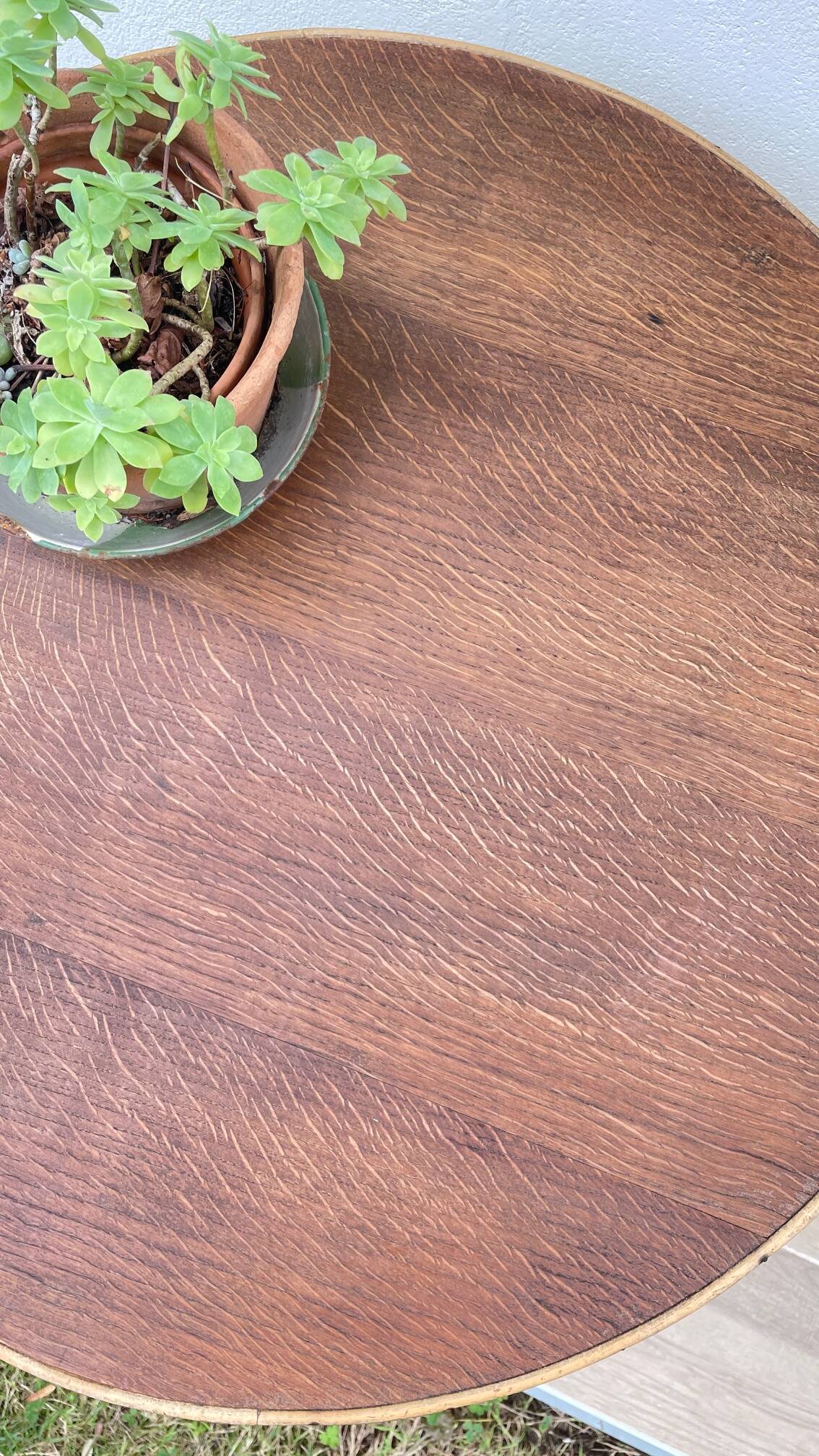 Round coffee table rattan and oak vintage