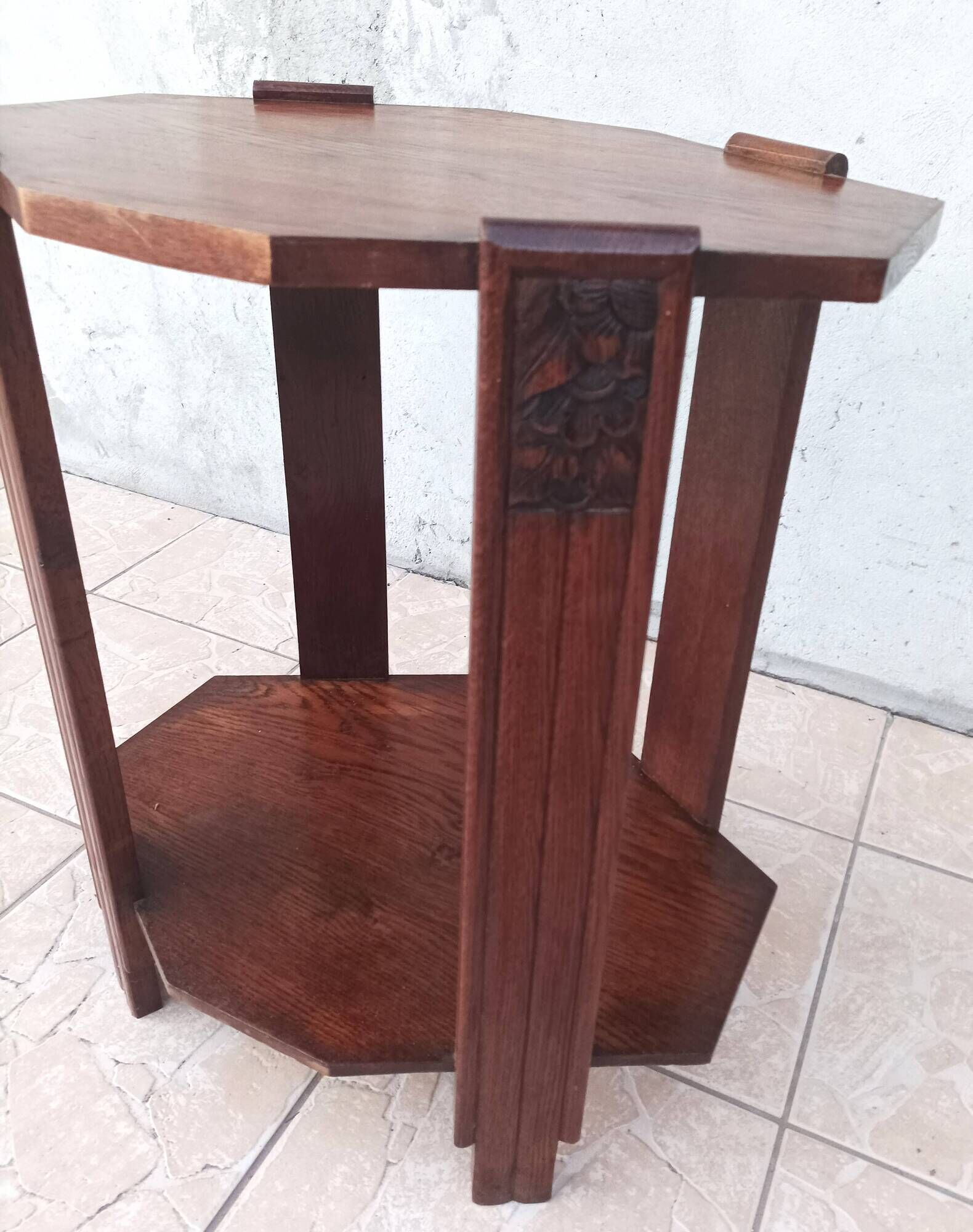 Art Deco side table in solid oak