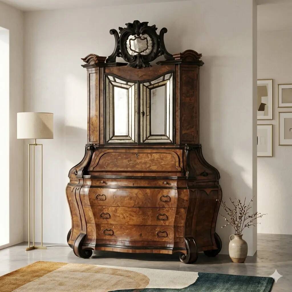 Antique trumeau with walnut mirrors, Italy 20th century