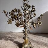 Pair of large 9-light altar candelabra, 19th century, in bronze and brass