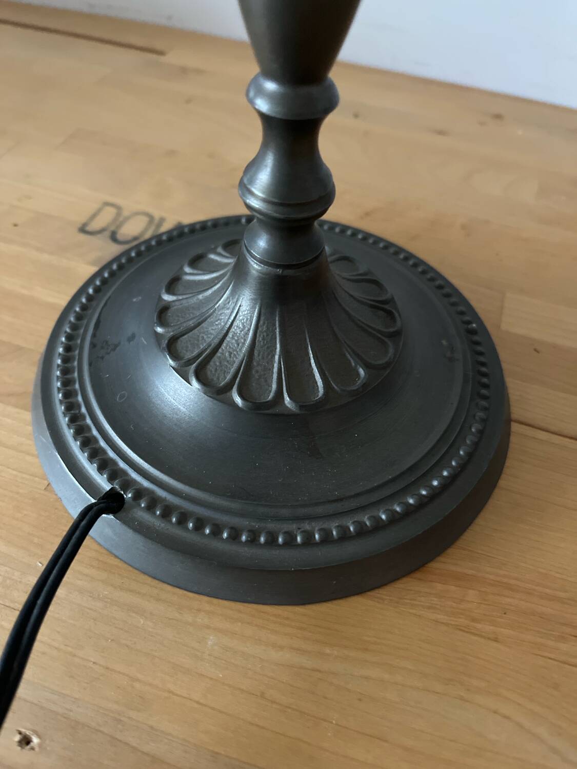 Vintage table lamp, front light, rice paper, pewter base, signed