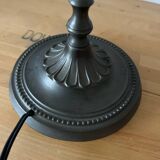 Vintage table lamp, front light, rice paper, pewter base, signed