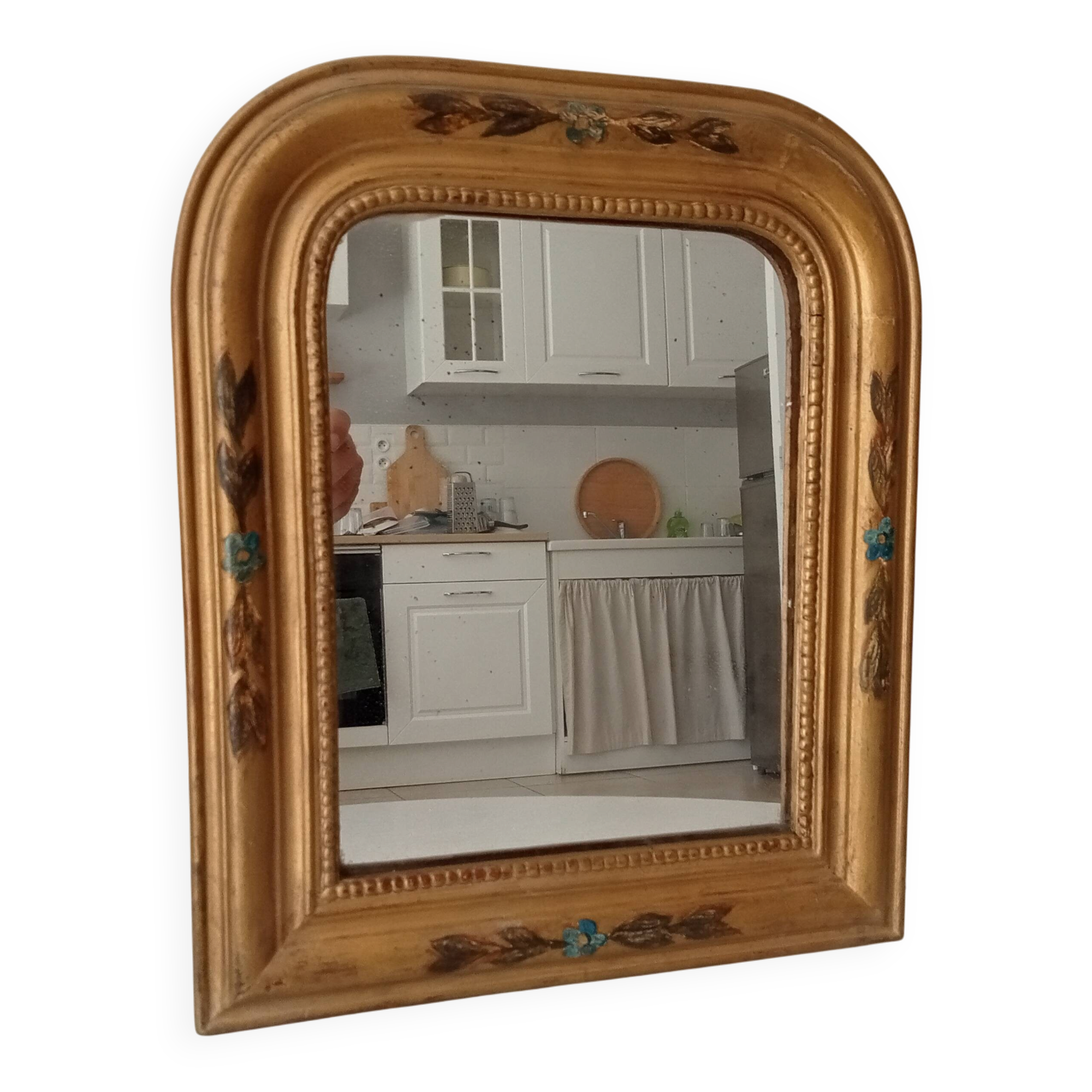 Antique Louis Philippe mirror in gilded solid wood.