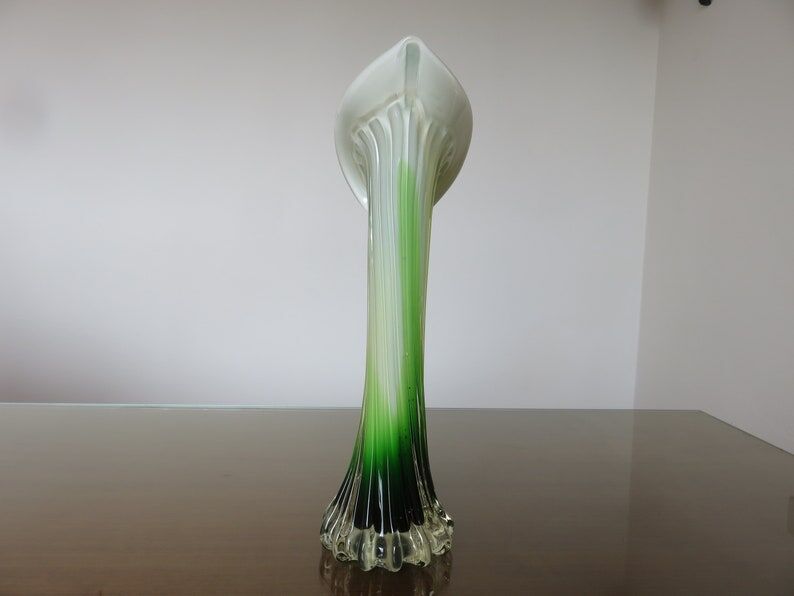 Vase soliflore arum in Murano glass yellow and green 60s 70s