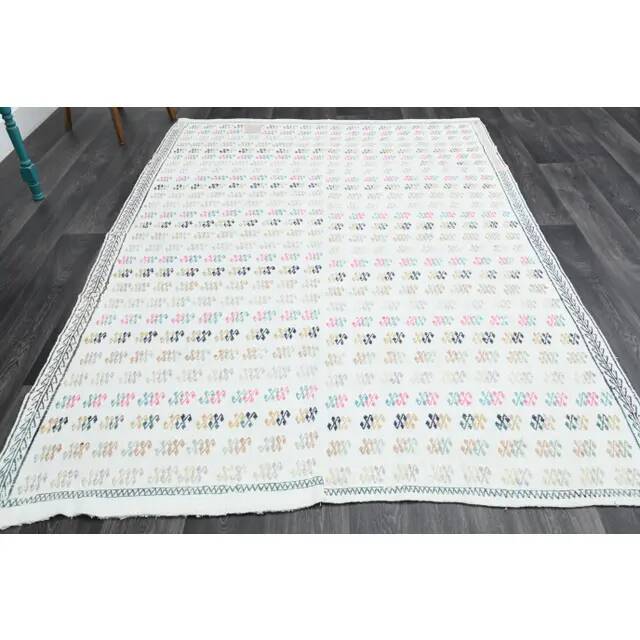 1970s Turkish Oushak Kilim Wool Cotton White Area Rug 182x266