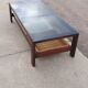 Vintage 1970s coffee table 137 cm wenge smoked glass  wicker basket