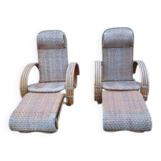Pair of colonial rattan deck chairs