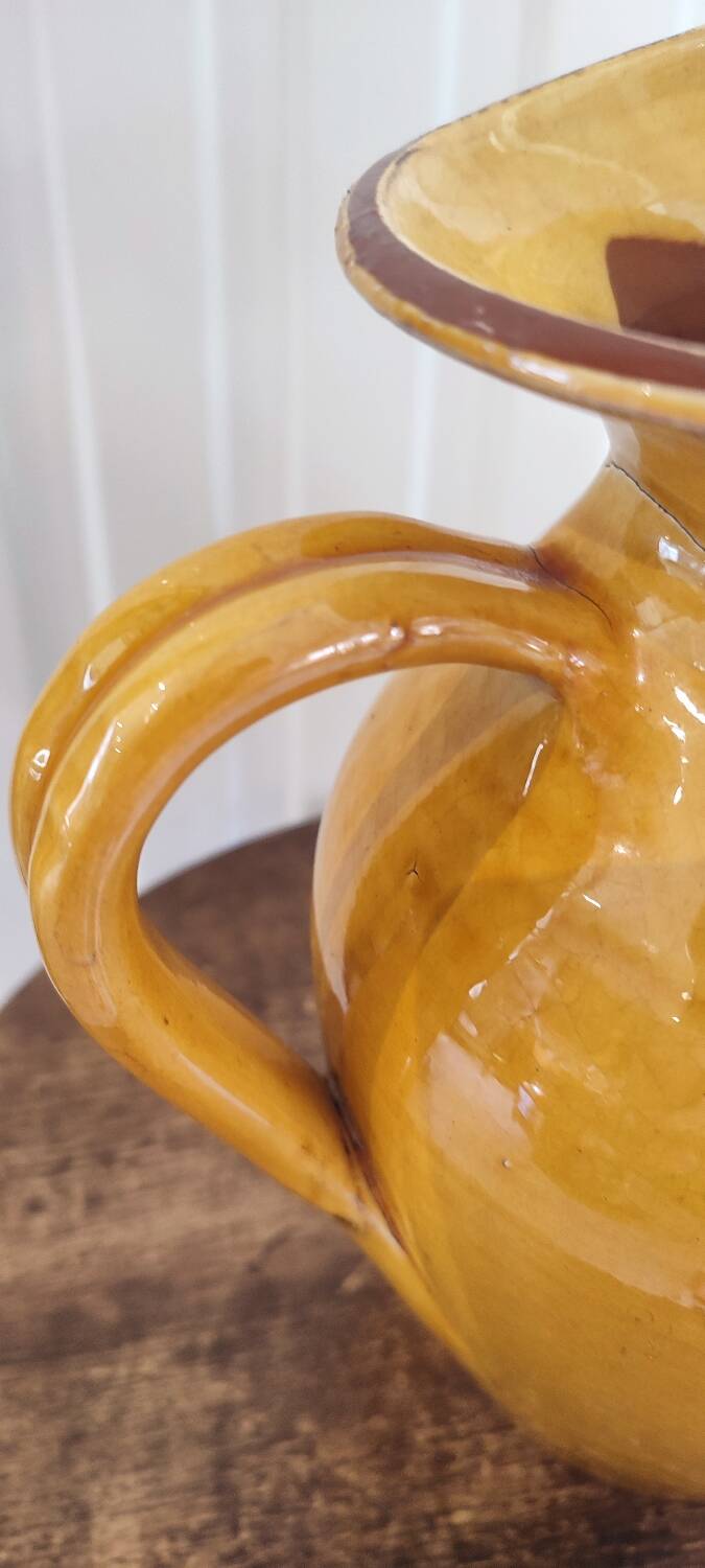 Large vintage enamelled terracotta pitcher
