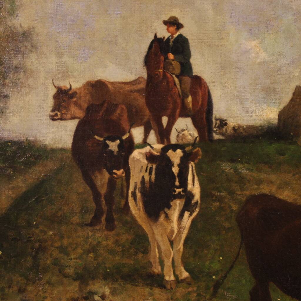 Antique Italian landscape painting signed and dated 1881