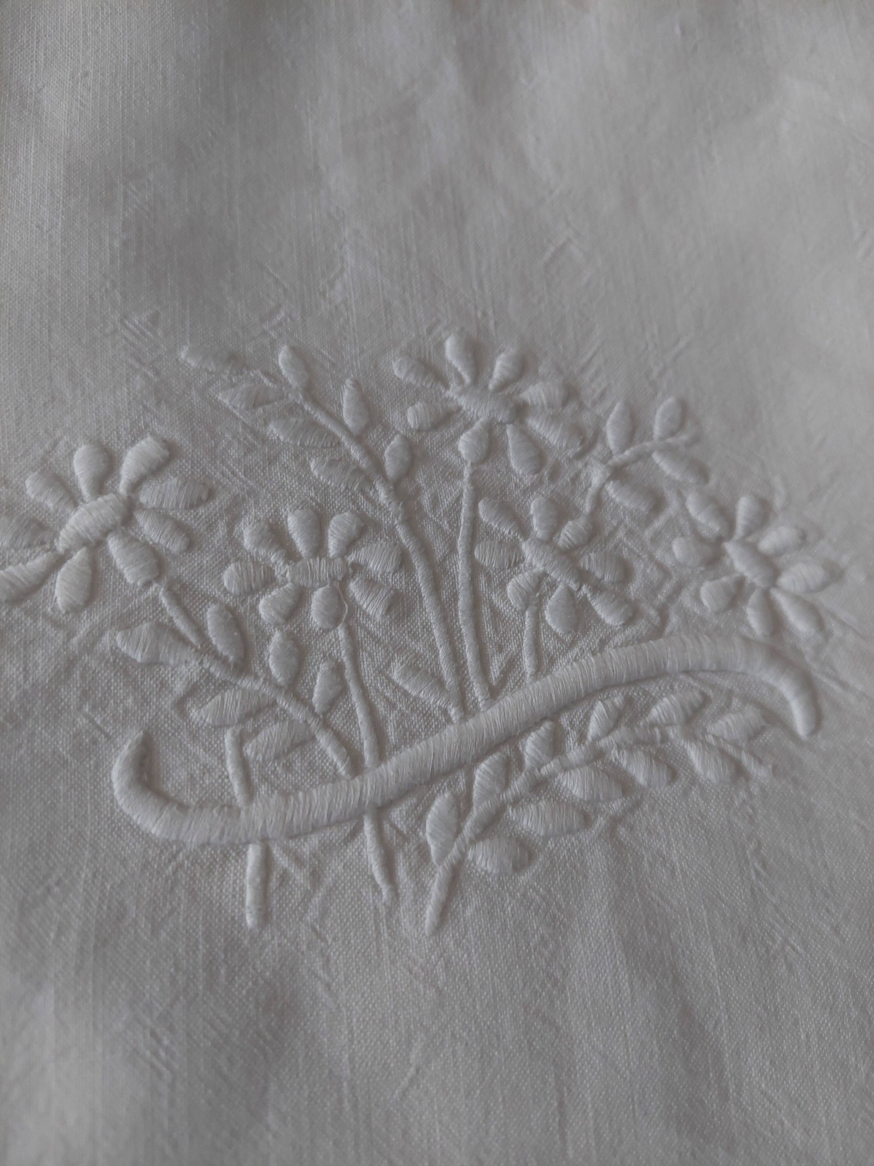 Drap ancien métis lin coton 200 X 280 cm monogramme JG