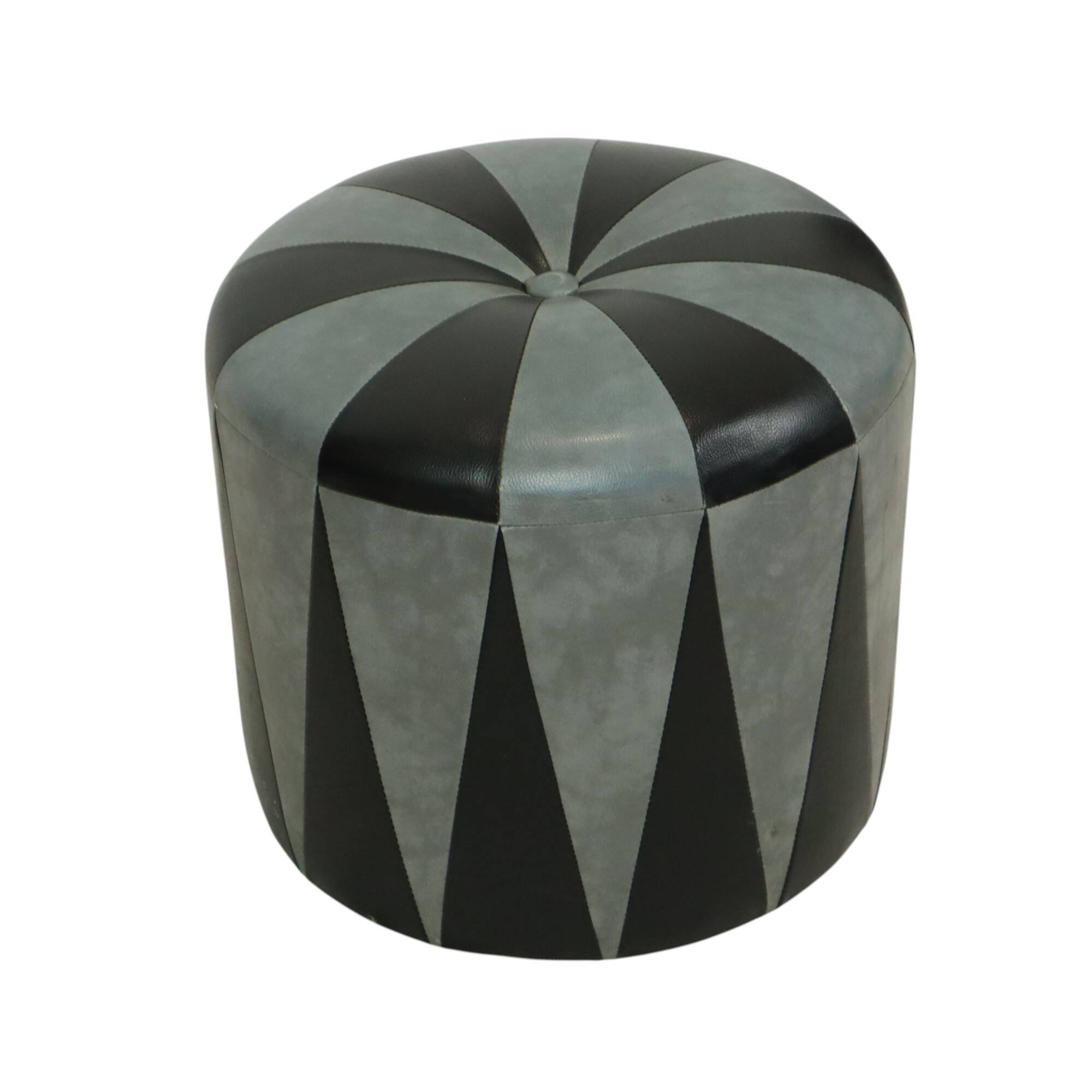Round Vintage Pouf Gray Black Two-tone Skai Sixties