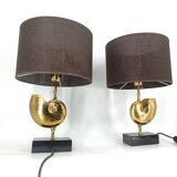 Vintage Brass Nautilus Shell Table Lamps 1970's - France  - set of 2
