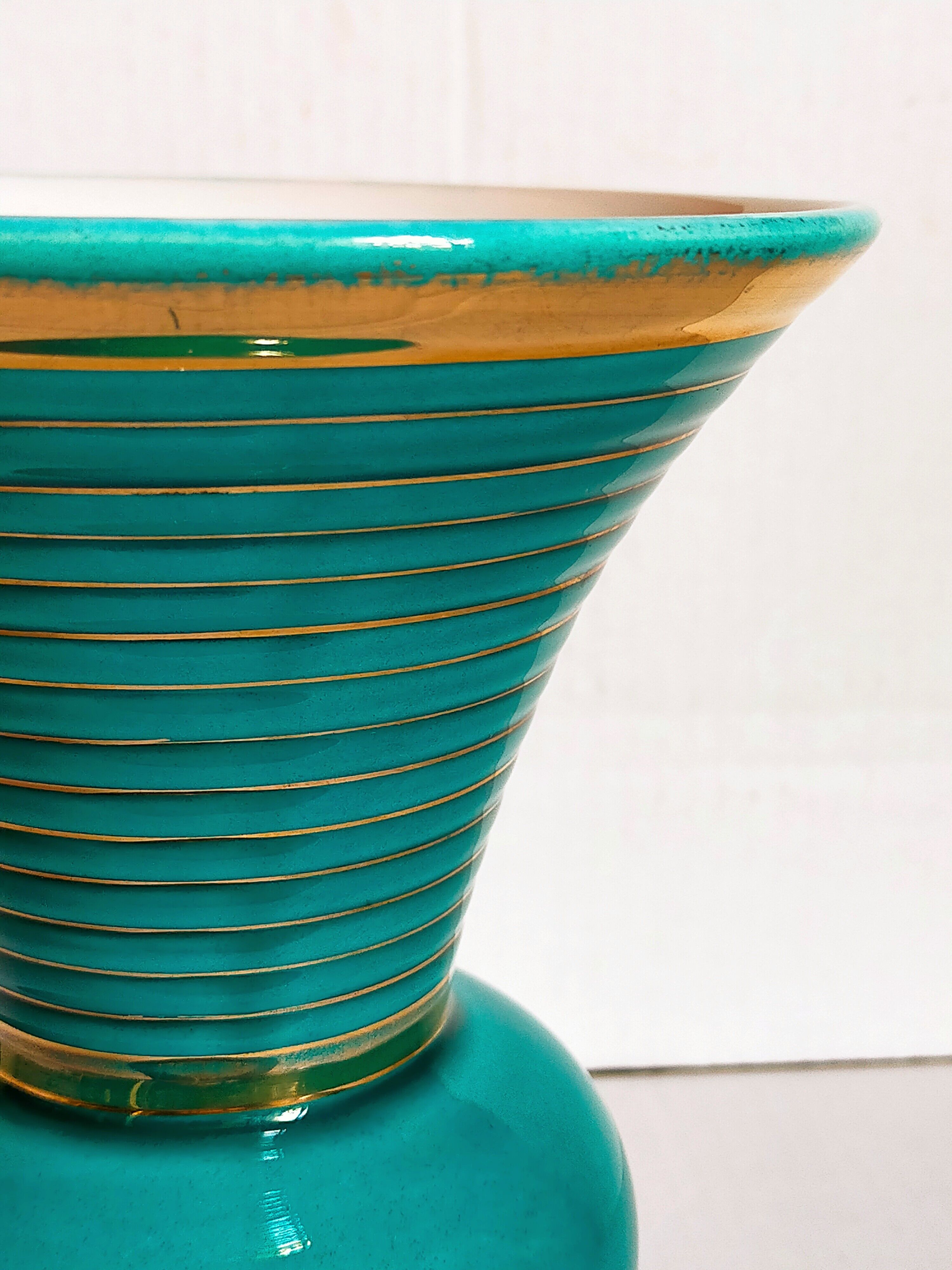 Art-deco vase in green and gold slip
