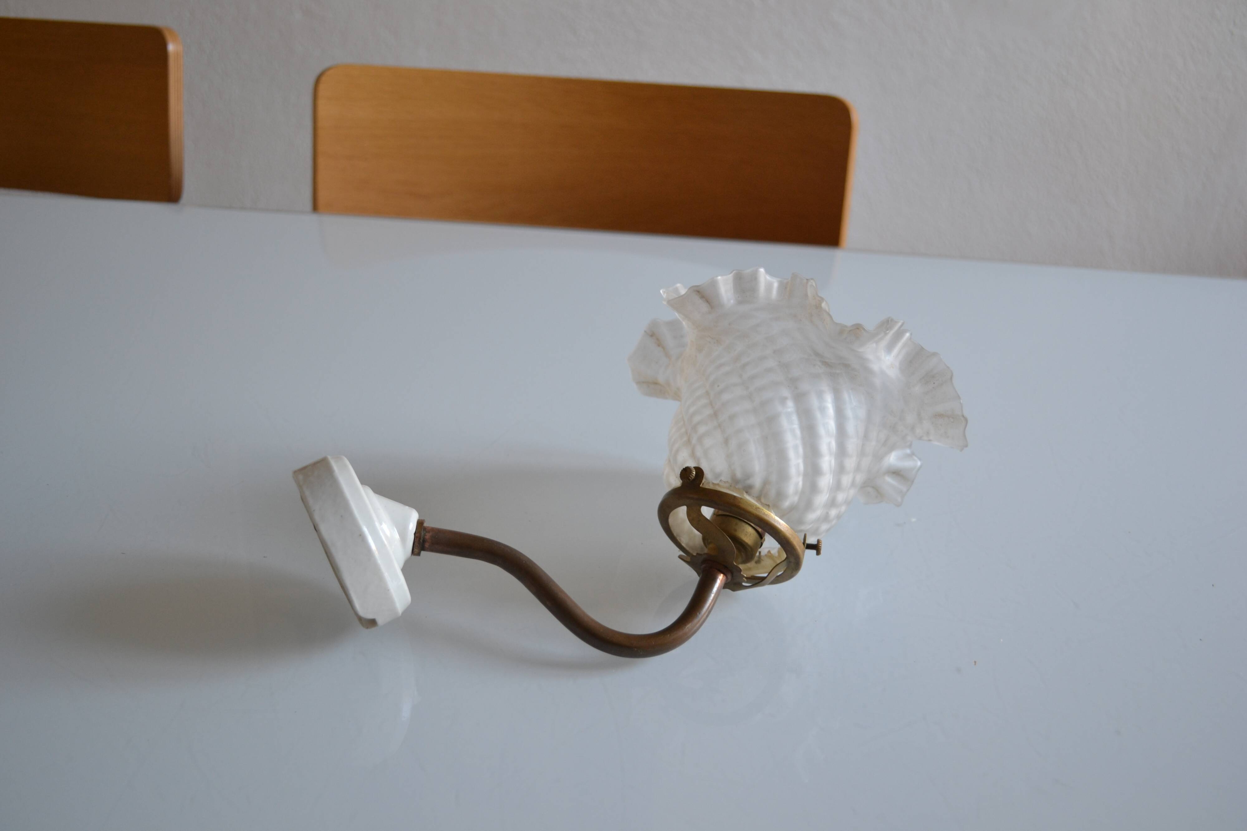 Swan neck wall lamp and its tulip, early 20th century.