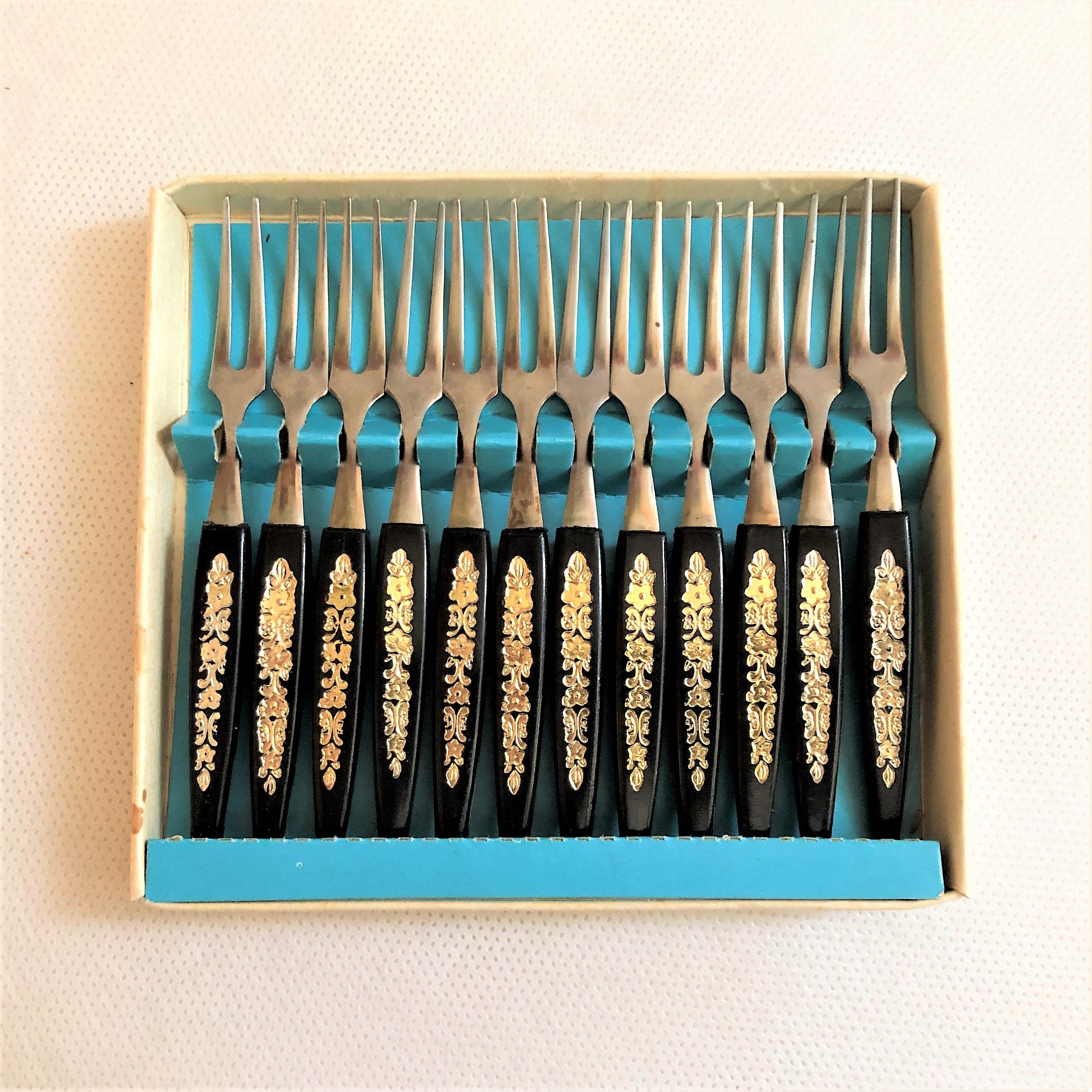 Box of 12 vintage fruit cocktail snail forks