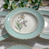 6 vintage white and green porcelain soup plates Iris Moulin des Loups "Sargosse" 1950s
