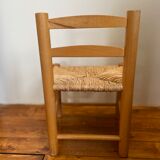 Vintage children's chair in wood and straw
