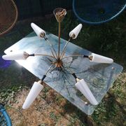 Vintage arlus sputnik chandelier 6 arms mid-century design, brass & opaline