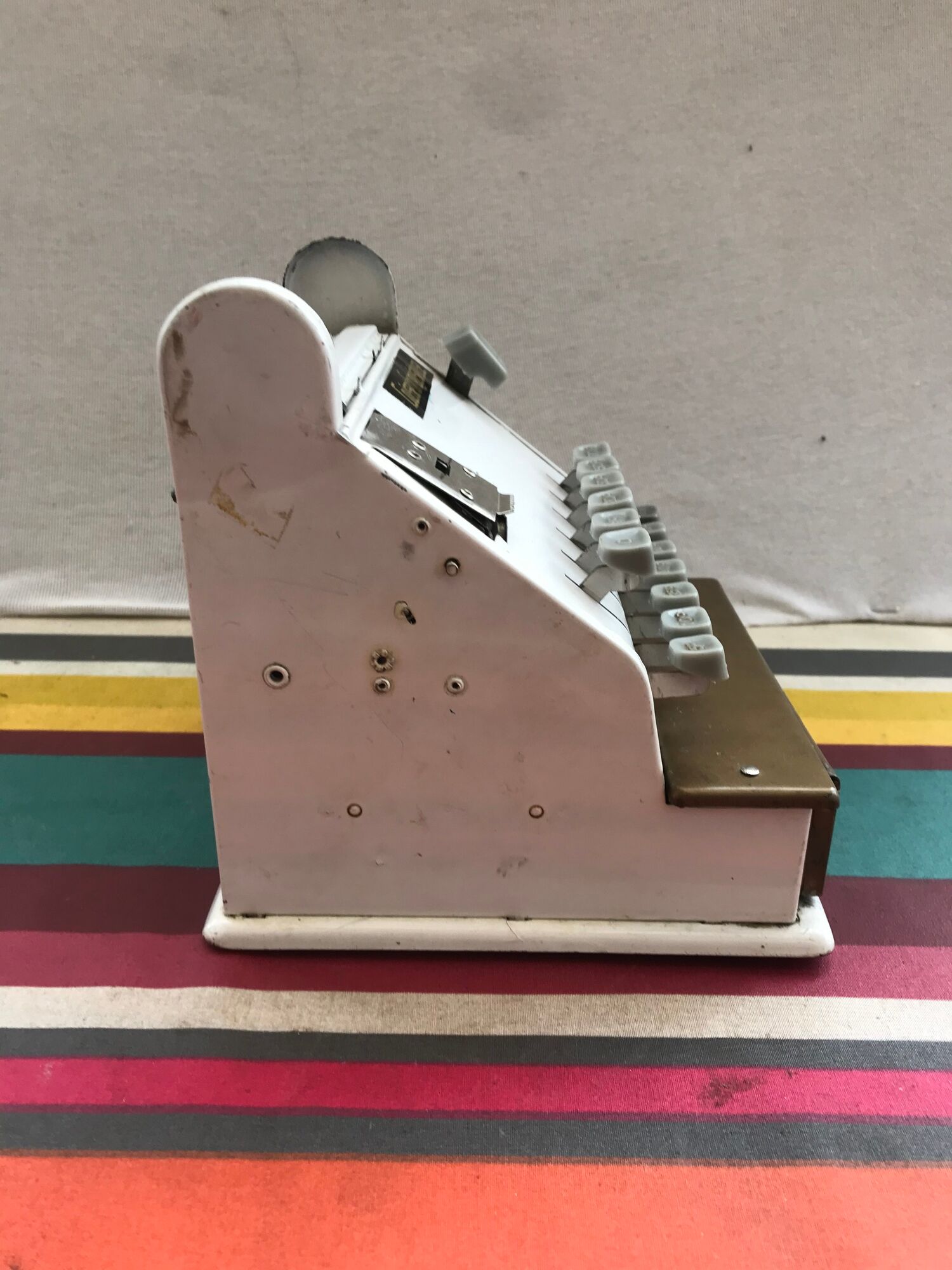 Former white metal cash recorder drawer box vintage child toy