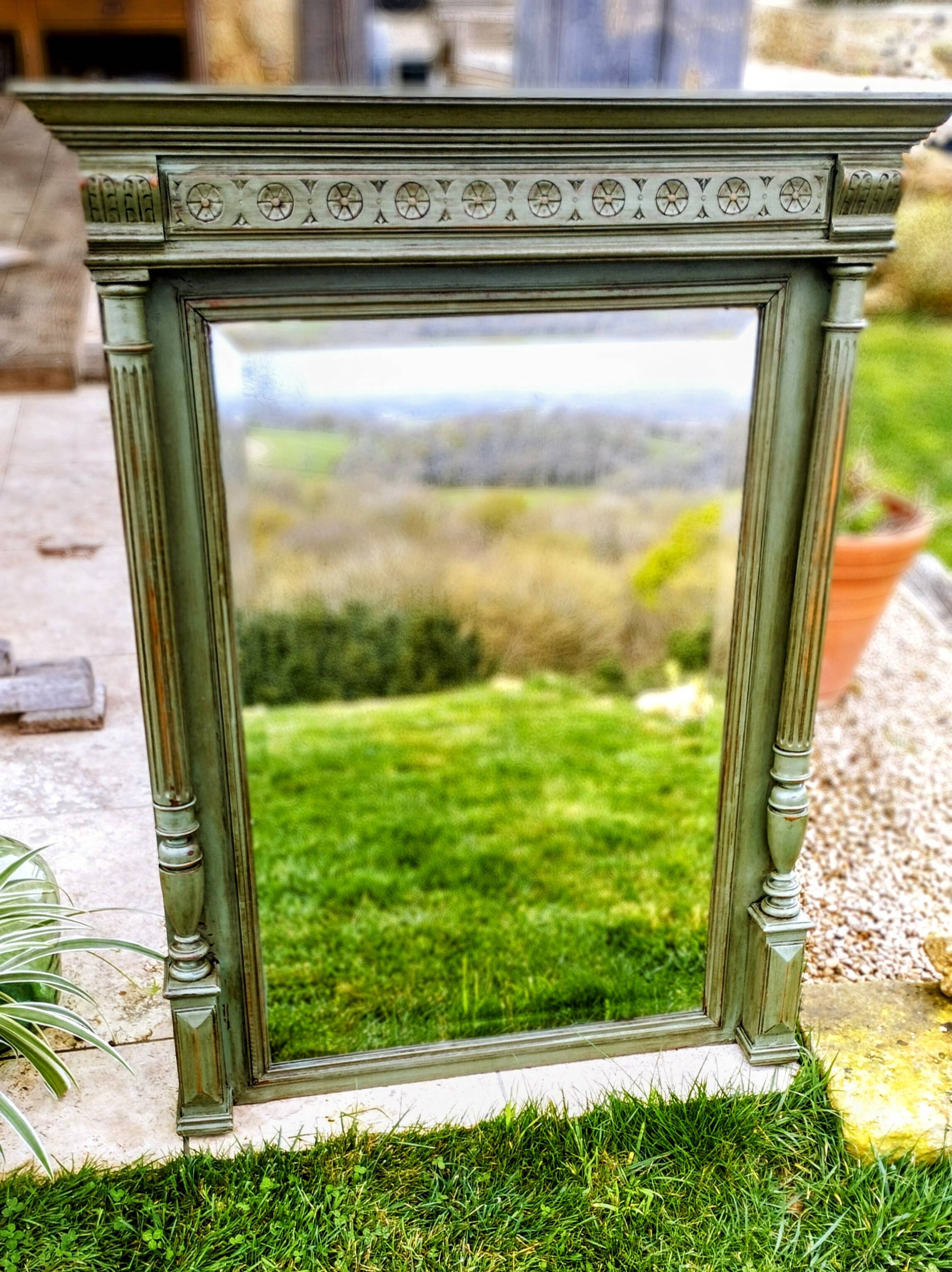Antique olive green mirror