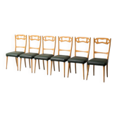 Ensemble de 6 chaises en cuir et bois des années 1960, style moderniste vintage