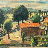 Tableau HST "Paysage à la rivière" signé début XX° siècle