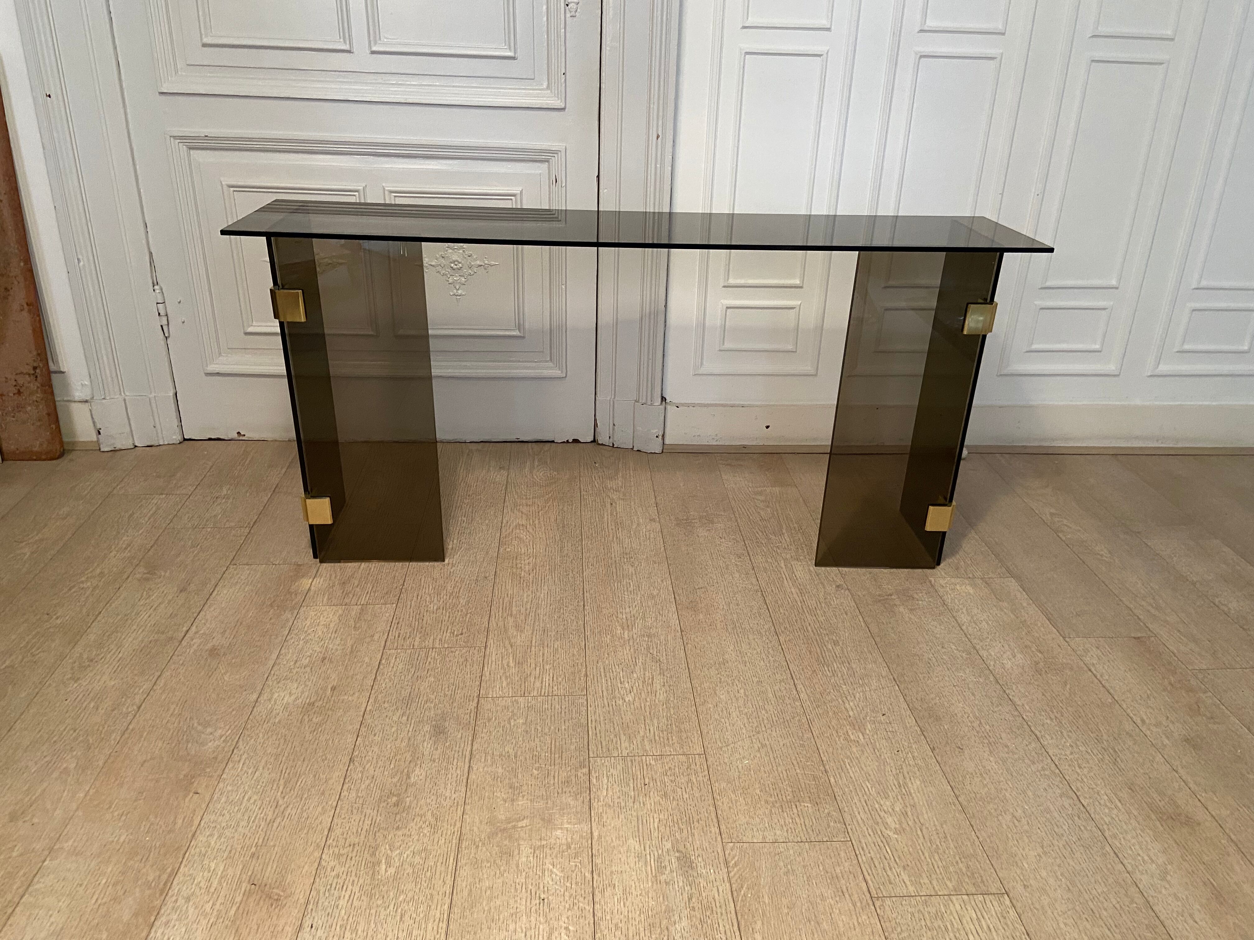 Console smoked glass and brass, 1970s