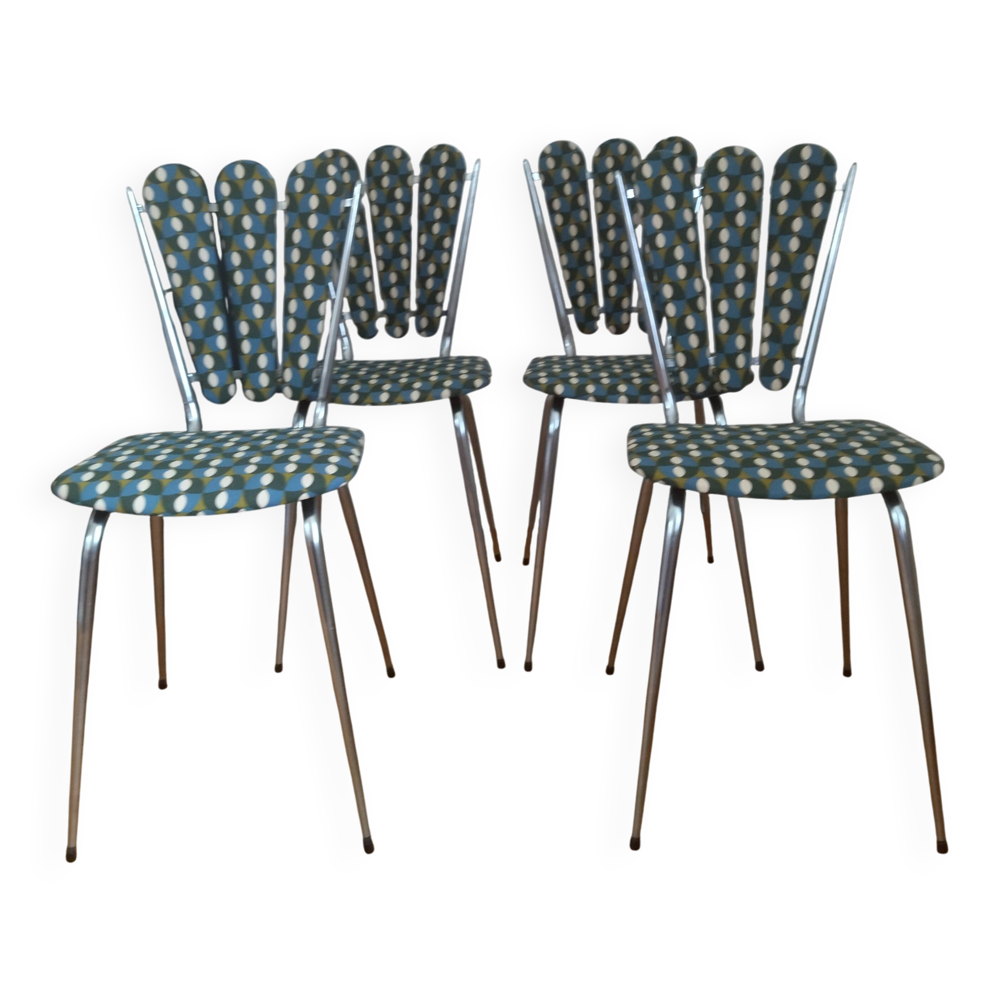 Set of reupholstered "petal" chairs