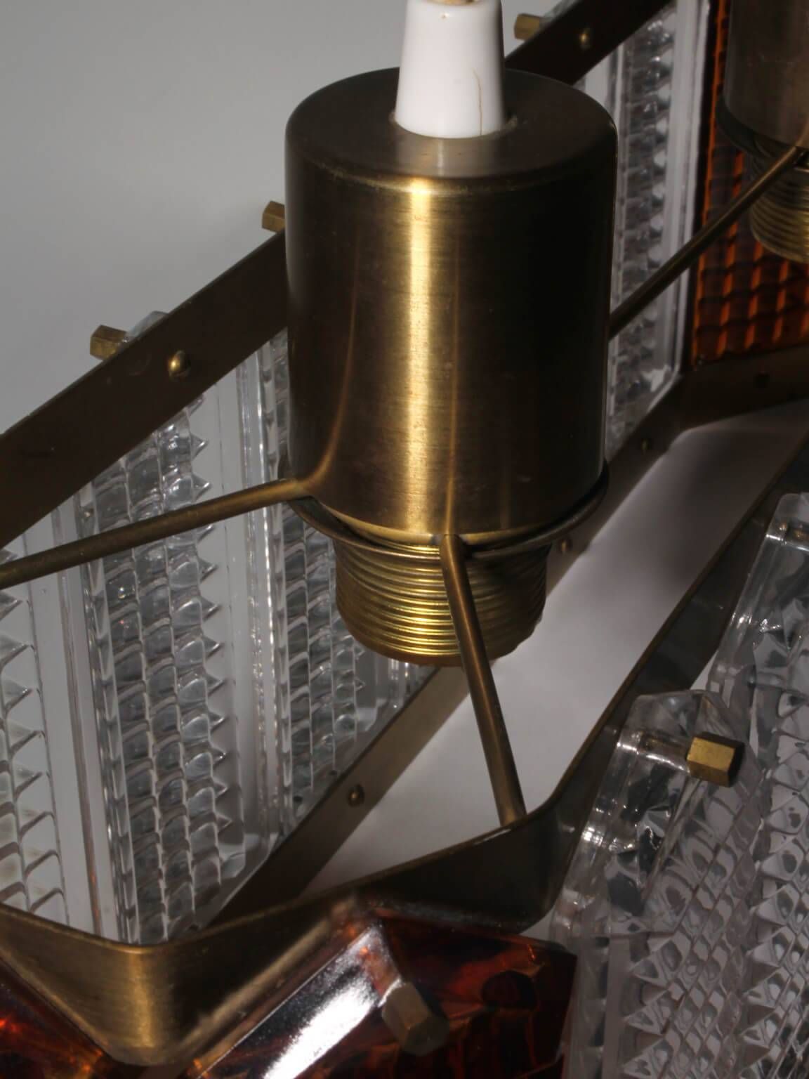 Wiktor Berndt Mid-Century Crystal And Brass Ceiling Light, For Flygsfors, Sweden