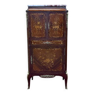 Louis XV cabinet in rosewood, oak and marble top, work from the 70s