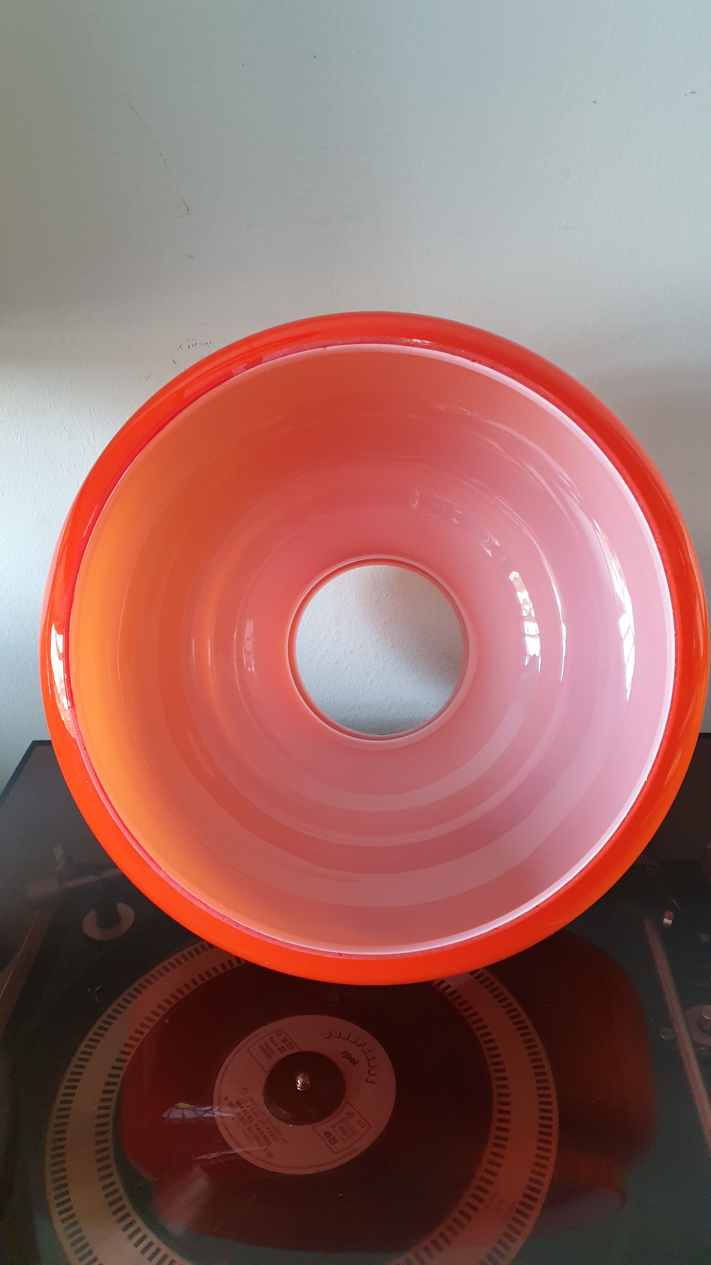 Abat jour vintage verre opaline orange 1970