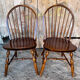 Pair of antique american windsor chairs, turned oak wood, vintage