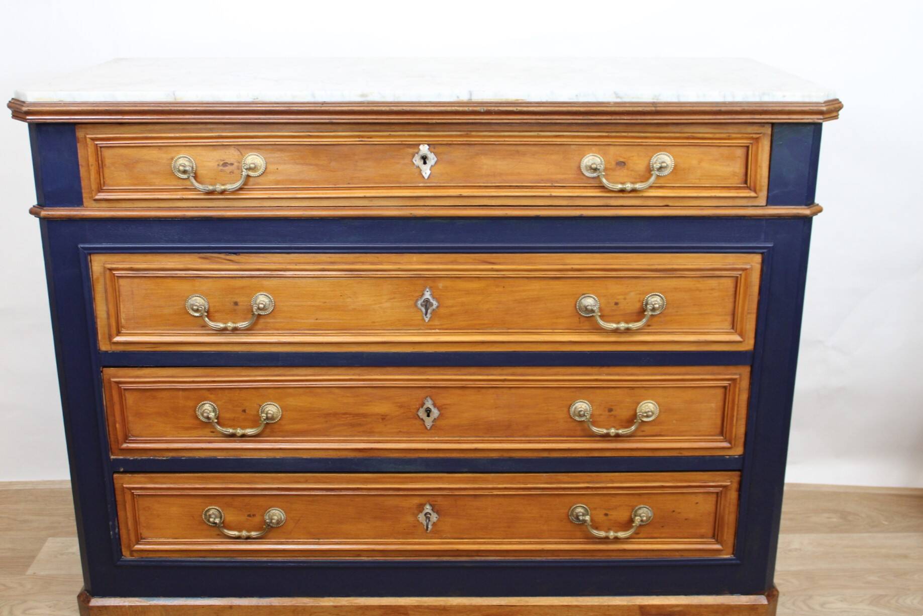 Chest of drawers in oak and gray marble, France 19th century