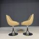 Pair of Beige Swivel Chairs with Chrome Pedestal Bases, France, 1970s, 82 × 55 × 45 cm