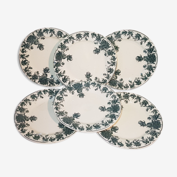 6 flat plates made of Salins earthenware, Chrysanthemums model, Terre de Fer