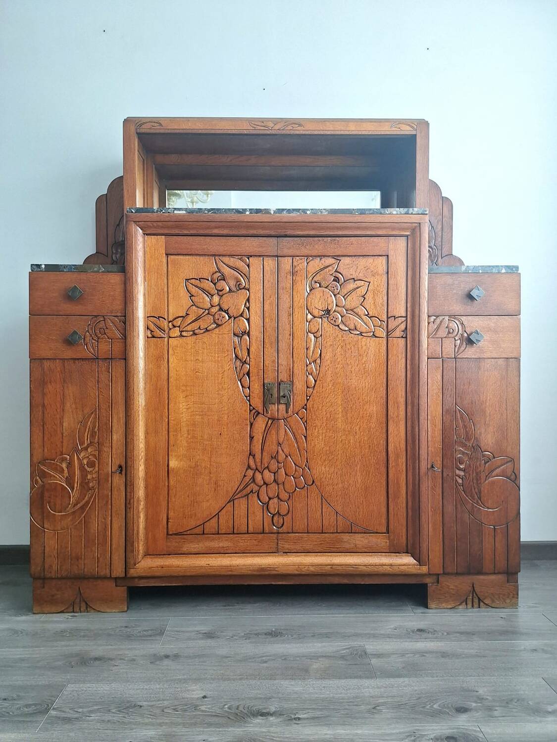 Art Deco sideboard with marble tops, antique dresser, display cabinet