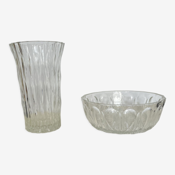 Coupe et vase en verre