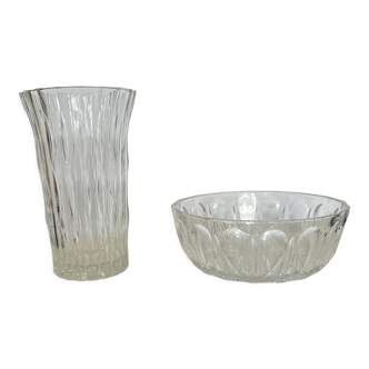 Coupe et vase en verre