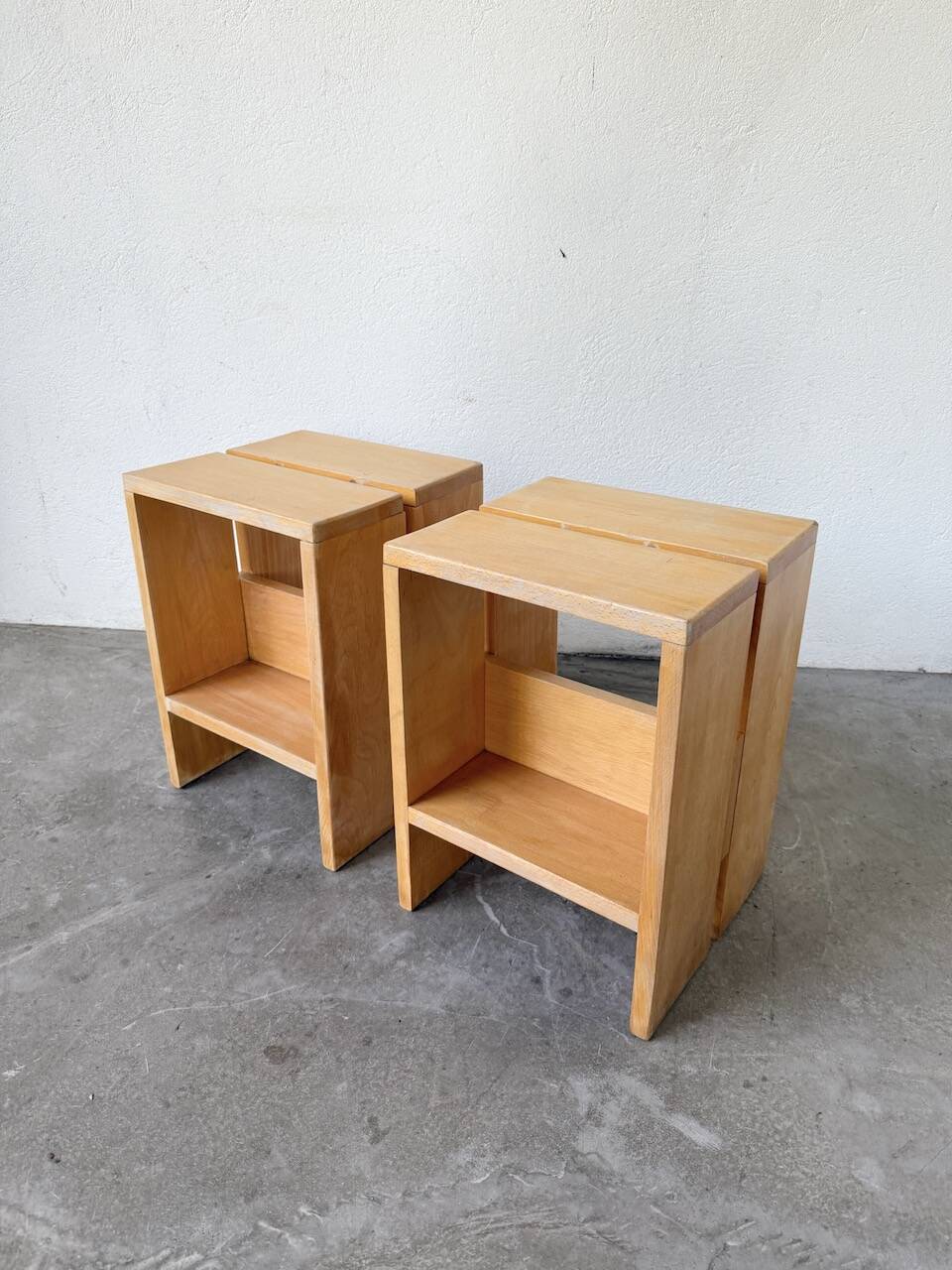 Pair of pine stools or bedside tables, mountain furniture, 1950s
