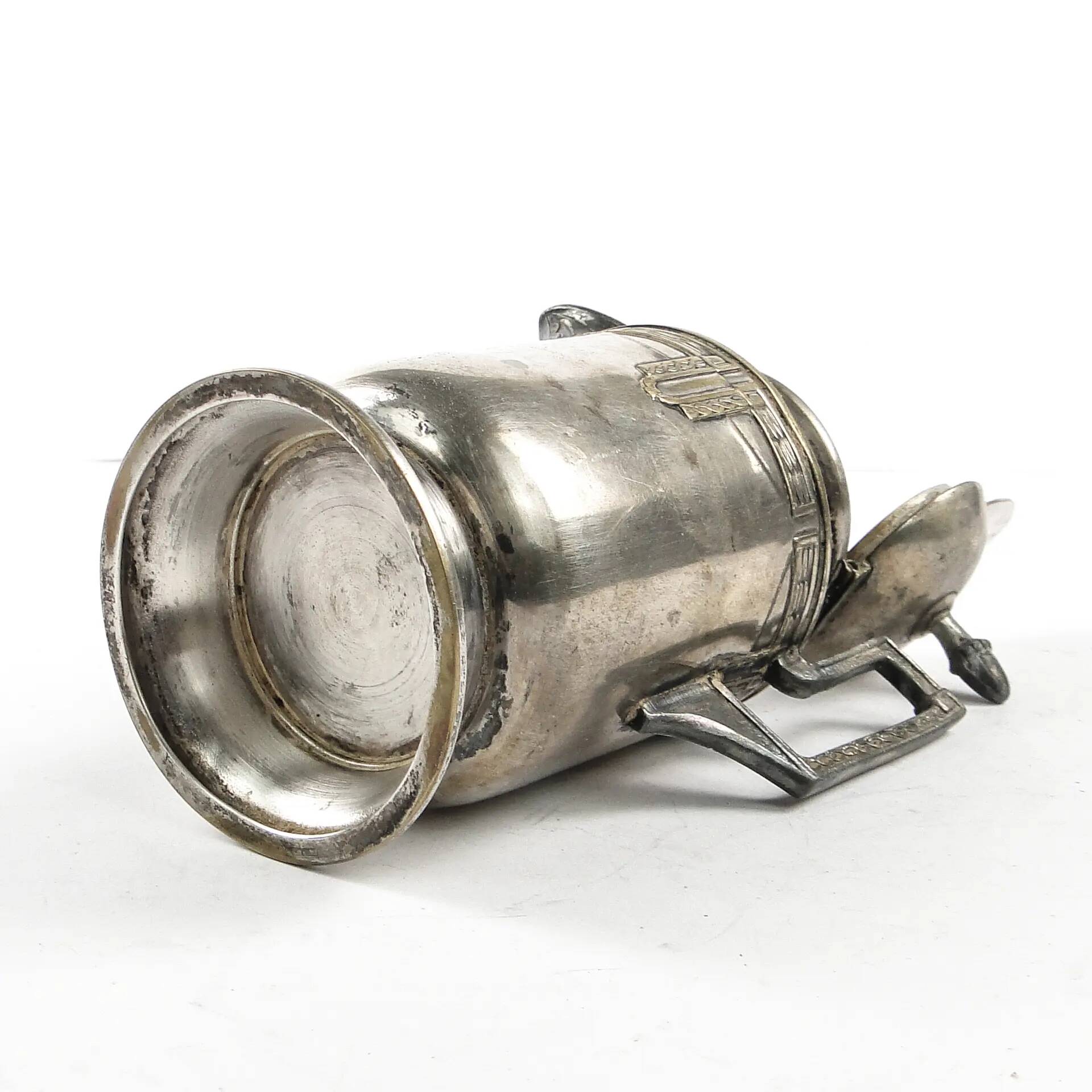 Art Nouveau oil jug, silver-plated brass, pewter, Germany, early 20th century