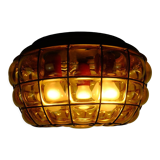 Ceiling lamp amber glass and metal 1970