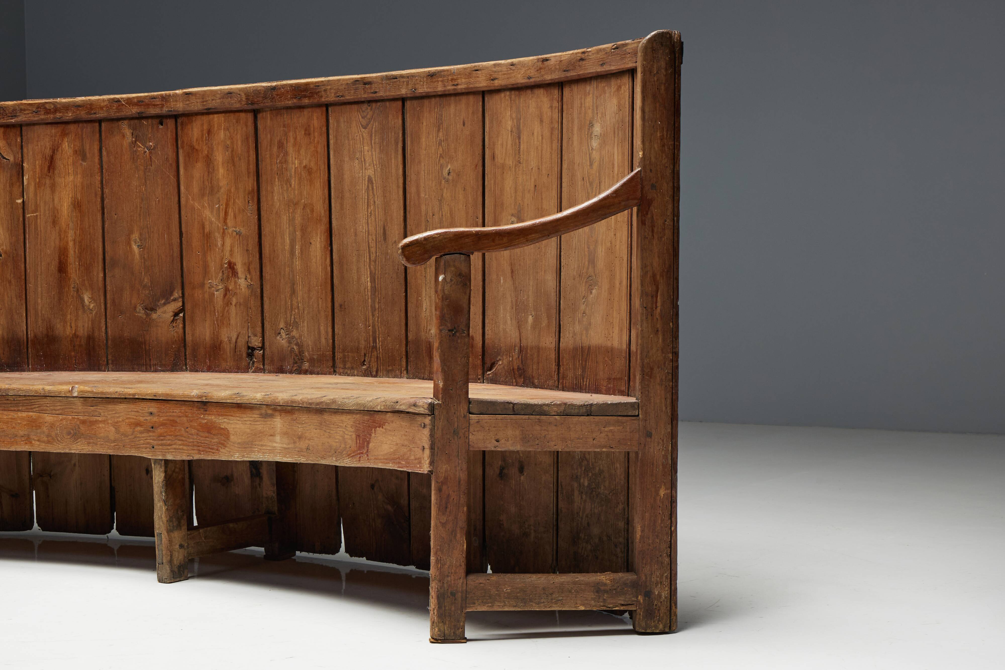 Rustic High-Back Tavern Settle, England, 18th Century