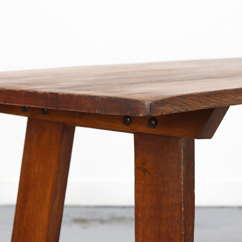 Vintage Rustic Brutalist Dining Table from Oak