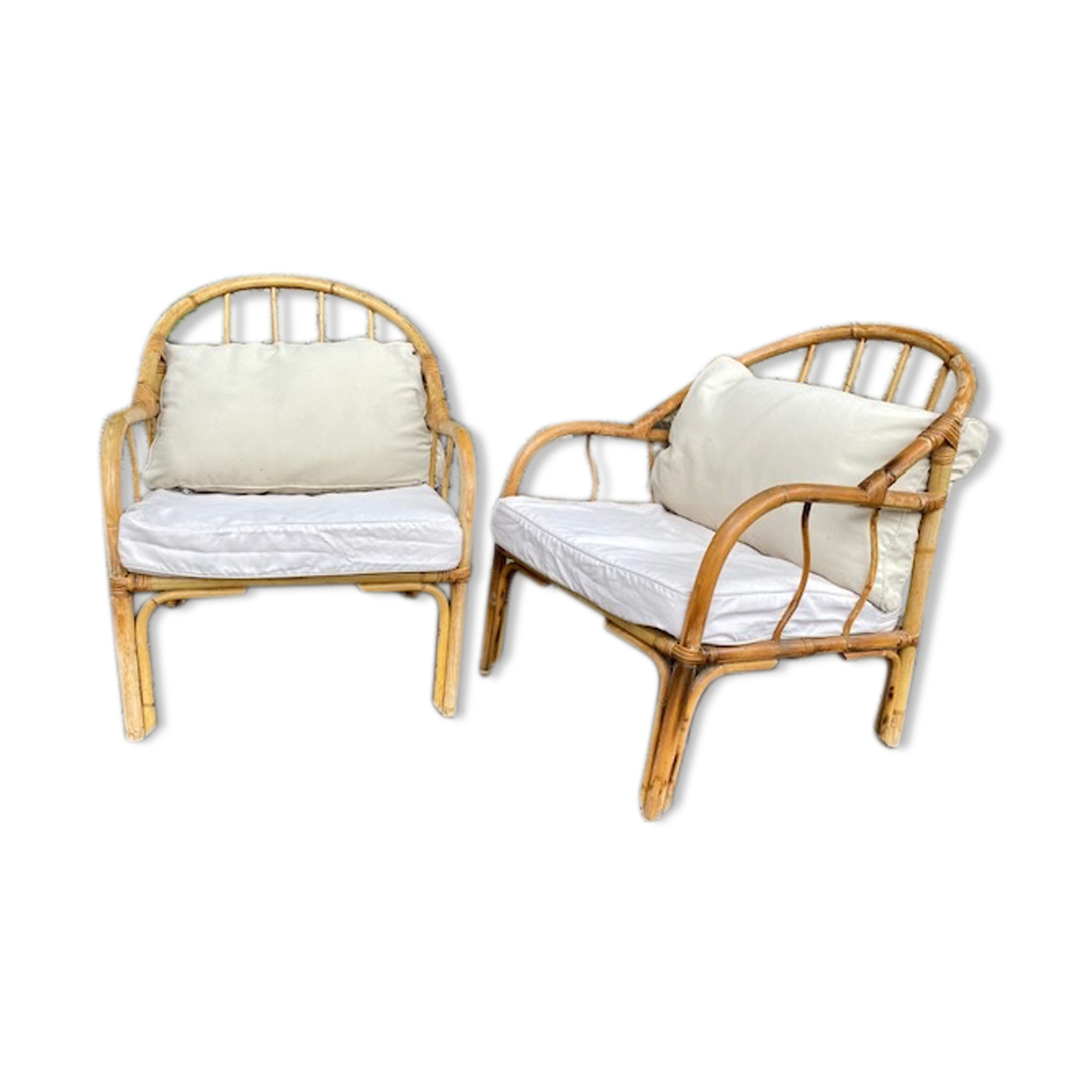 Pair rattan armchairs