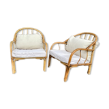 Pair rattan armchairs