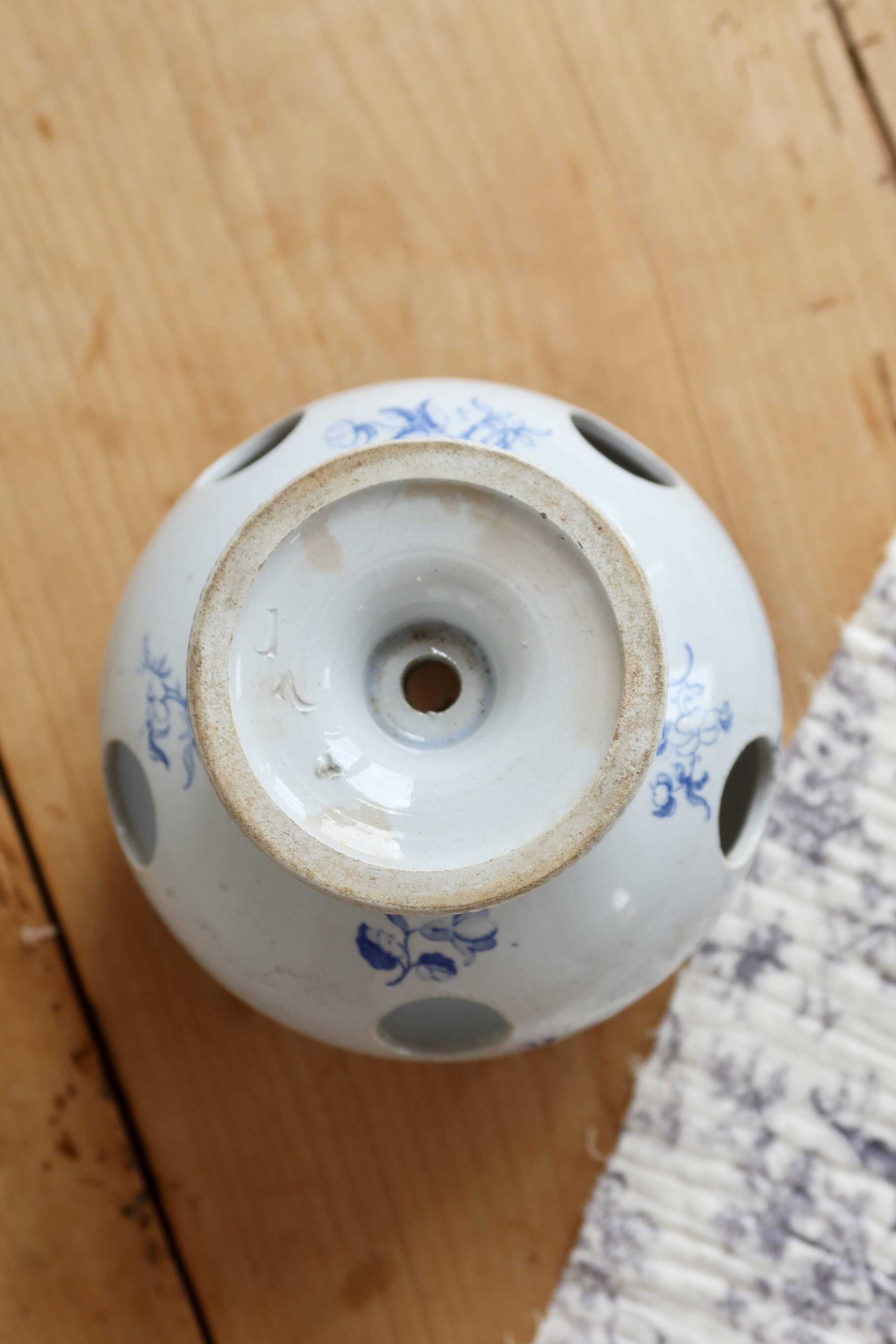 Old crocus pot in blue earthenware | Saint-Uze flower holder in REVOL style