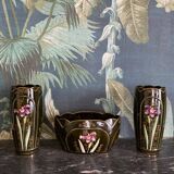 Rare Art Nouveau Ensemble circa 1900 – Glazed ceramic with iris decoration – Trio