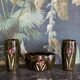 Rare Ensemble Art Nouveau vers 1900 – Céramique émaillée décor iris – Trio